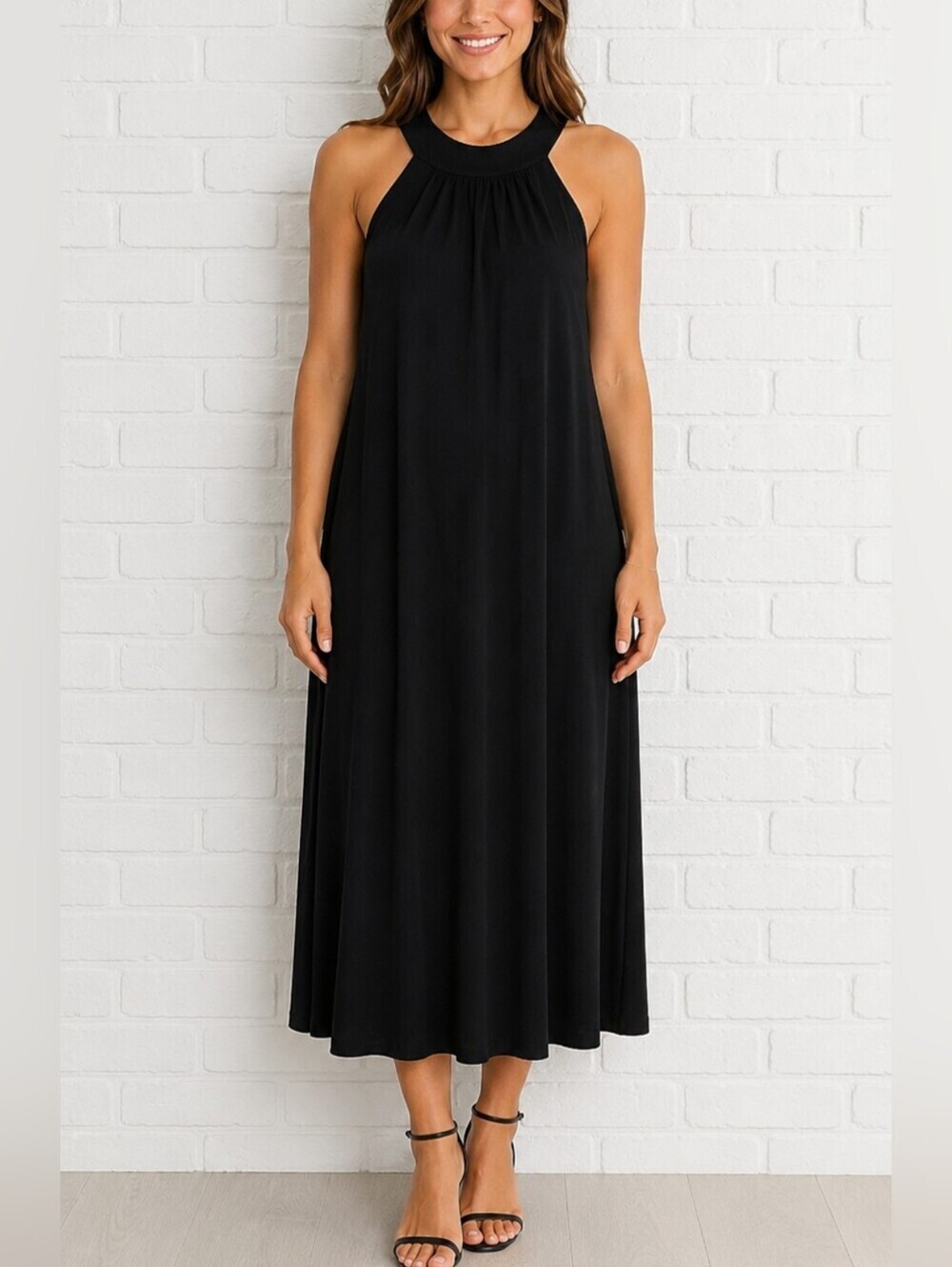 Nine West Black Mock Neck Swing Midi Dress Sleeveless Size 16